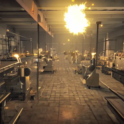 Image similar to photo of the sparkler factory, photorealistic, unreal engine 5, cinematic lighting