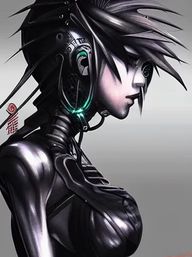 Prompt: detailed side profile anime painting of a black cyber punk girl, realistic, artstation, digital painting, in the style fo jisu, ayami kojima, artem demura