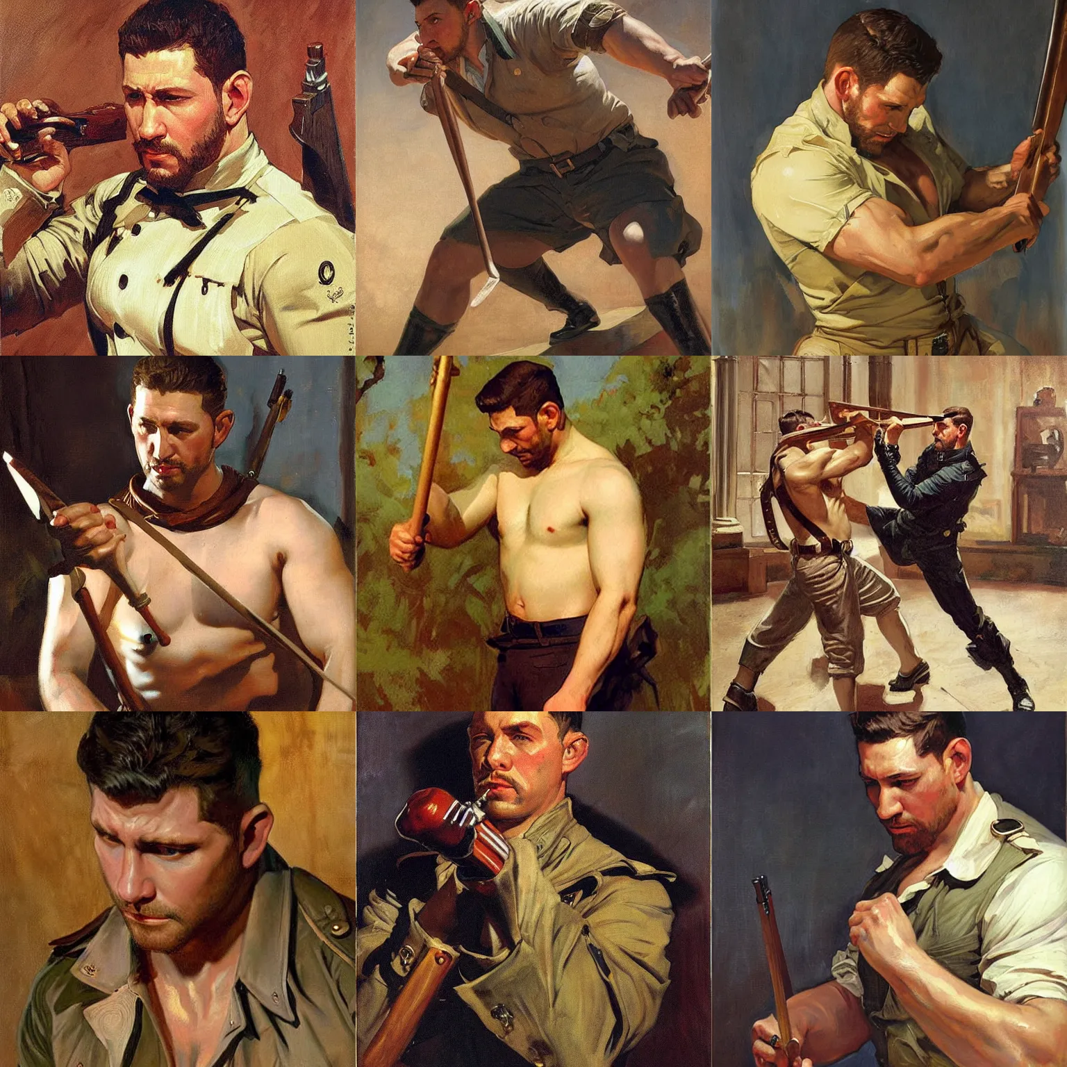 Prompt: chris redfield playing pinao, painting by j. c. leyendecker