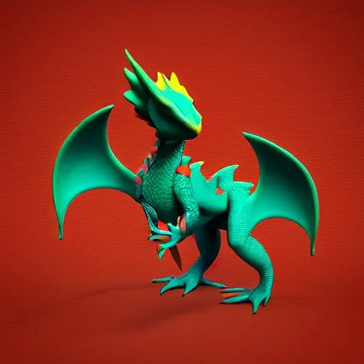 Image similar to “ baby dragon, red with yellow eyes, blender 3 d image, smooth, high quality, blue floor, 8 k ”