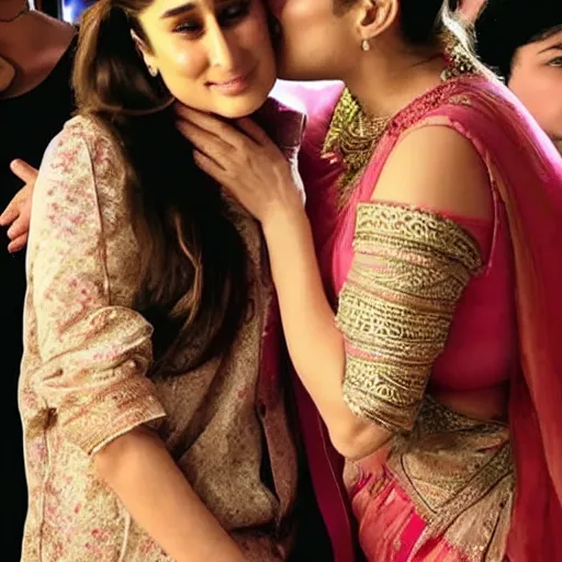 Prompt: kareena kapoor kissing kareena kapoor, relistic