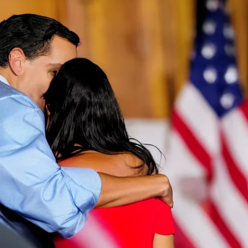 Prompt: alexandria ocasio - cortez and trump hugging