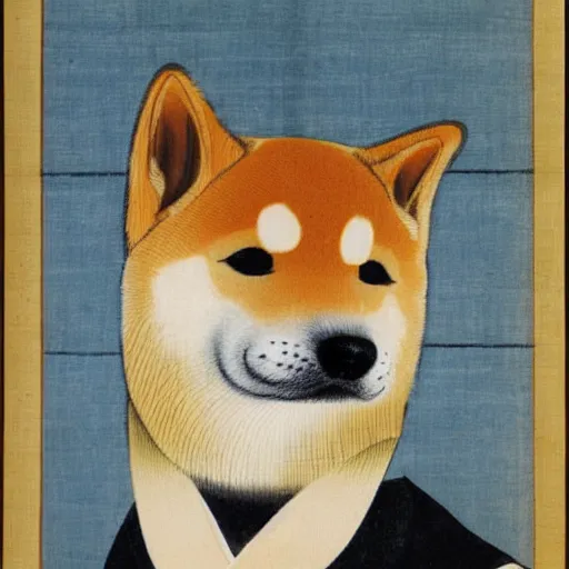 Prompt: portrait of shiba inu dog as japanese emperor, japanese painting 1 4 0 0