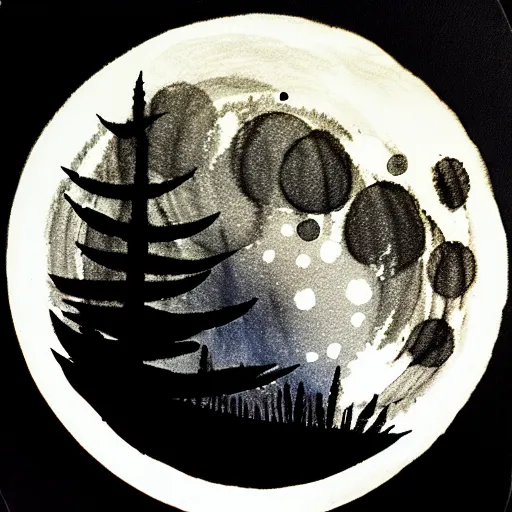 Prompt: moon above forest, zen ink