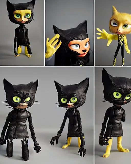 Image similar to zoe kravitz ’ s cat woman as a highly detailed stop motion puppet, in the style of laika studios ’ s paranorman, coraline, kubo and the two strings shot in the style