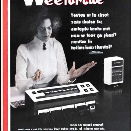 Prompt: magazine advertisement for retro wetware computer