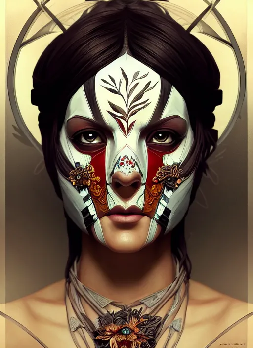 Image similar to symmetry!! portrait of floral! borderlands 3 psycho, intricate, elegant, highly detailed, digital painting, artstation, concept art, smooth, sharp focus, illustration, art by artgerm and greg rutkowski and alphonse mucha, 8 k