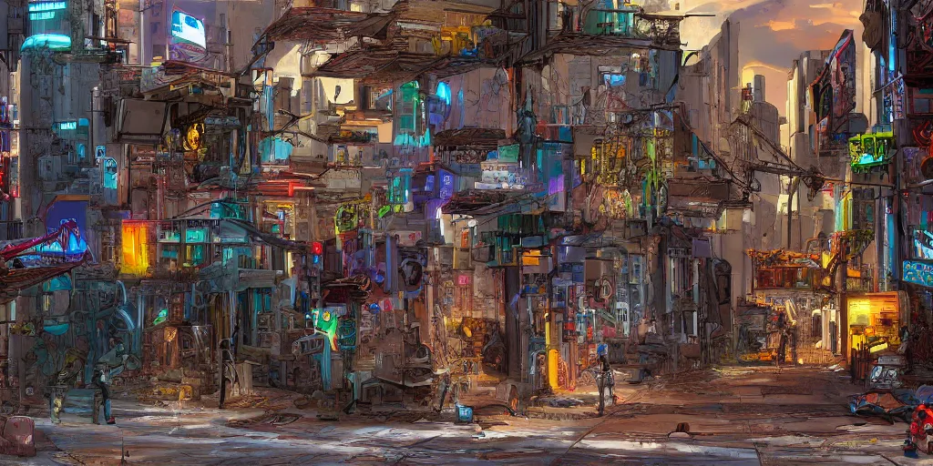 Image similar to spanish country cyberpunk town