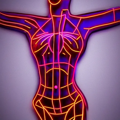 Image similar to 3 d neon art of a women's body, hyper detailed, 3 d render, award winning