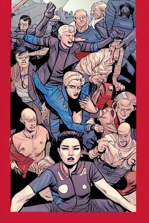 Image similar to youre too political dude, art by jacqueline e, color by sam wilde and bo feng lin