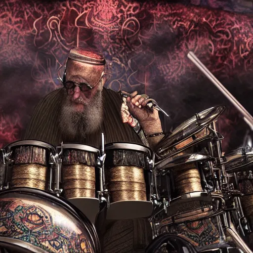 Prompt: khamenei playing drums in heavy metal band in hell, high definition, trending on artstation, unreal engine, photorealistic, high resolution,, trending on deviantart, hdr, hyper detailed, insane details, intricate, elite, ornate, elegant, luxury, dramatic lighting