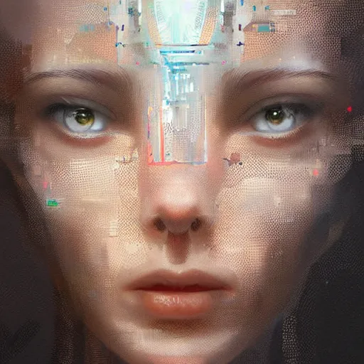 Image similar to a magical AI robot head, highly detailed, digital painting, smooth, sharp, beautiful face, expressive eyes, art by greg rutkowski and alex gray