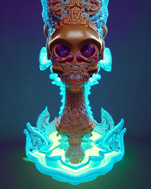 Prompt: 3 d ornate carved alice with profile portrait, sigma 5 0 0 mm f / 5. beautiful intricate highly detailed quetzalcoatl skull. bioluminescent, plasma, lava, ice, water, wind, creature, thunderstorm! artwork by tooth wu and wlop and beeple and greg rutkowski, 8 k trending on artstation