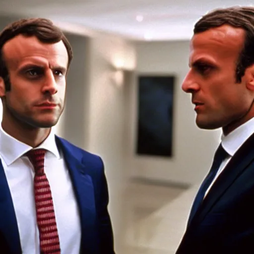 Image similar to Gigachad Emmanuel Macron in American Psycho (1999)