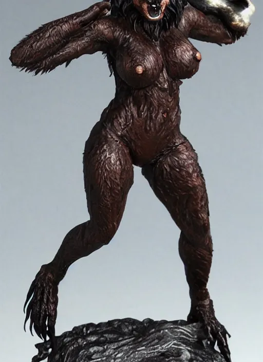 Prompt: Image on the store website, eBay, Wonderfully detailed 80mm Resin figure of a female werewolf.