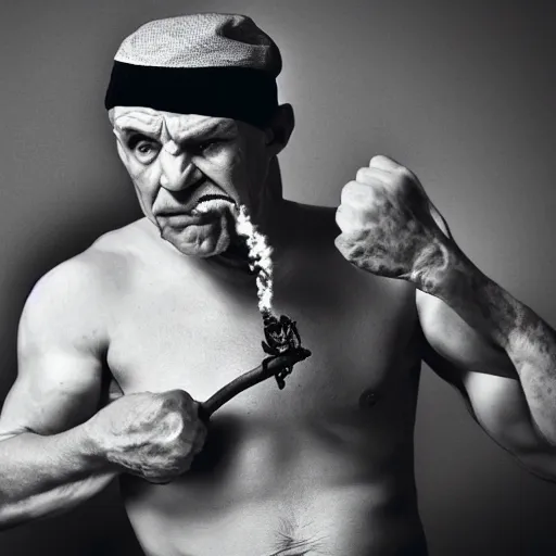 Prompt: Photo of Popeye smoking his pipe, 4k, ultrarealistic