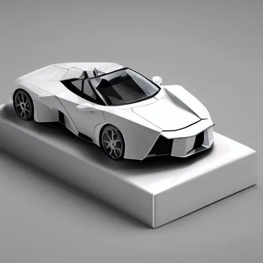 Prompt: a low poly game object of a single sport car on the white background, in the center