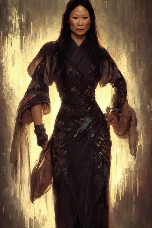 Prompt: Lucy Liu portrait, wuxia, fantasy, CYBERPUNK GLOWING COSTUME. elegant, intricate, by Stanley Artgerm Lau, greg rutkowski, thomas kindkade, alphonse mucha, loish, norman Rockwell