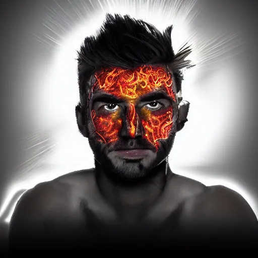 Prompt: male face (image content) + flames (image style)