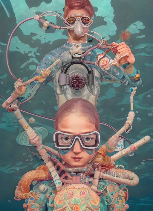 Image similar to scuba diver :: by Martine Johanna and Simon Stålenhag and Chie Yoshii and Casey Weldon and wlop :: ornate, dynamic, particulate, rich colors, intricate, elegant, highly detailed, centered, artstation, smooth, sharp focus, octane render, 3d