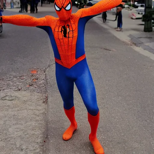 Prompt: an orange spiderman