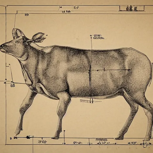 Image similar to blueprint technical drawing of a steak, schematic, sepia, old paper