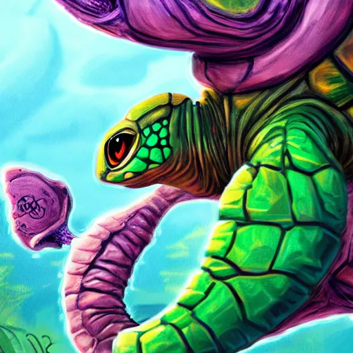 Prompt: a cute turtle monster ,colorful, digital art, fantasy, magic, trending on artstation, ultra detailed, professional illustration by Walt Disney