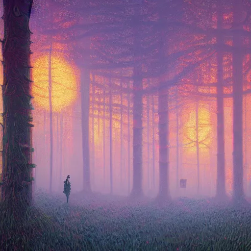 Image similar to A magical forest by Simon Stålenhag, Dan Mumford and Claude Monet