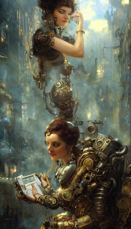 Prompt: hyper realistic photographer looking through camera, magical, steampunk, painted by gaston bussiere, craig mullins, j. c. leyendecker 8 k