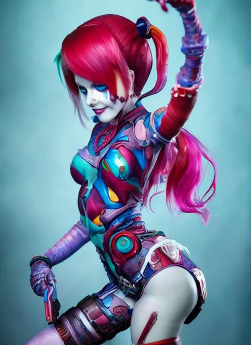 Image similar to dreamscape!!!!!, the birth of harley quin!!!, ross tran!!!, vivid colors!!, anatomical, highly detailed sculpture, intricate detailed, ommatidia, 8 k, cinematic atmosphere, post - processing