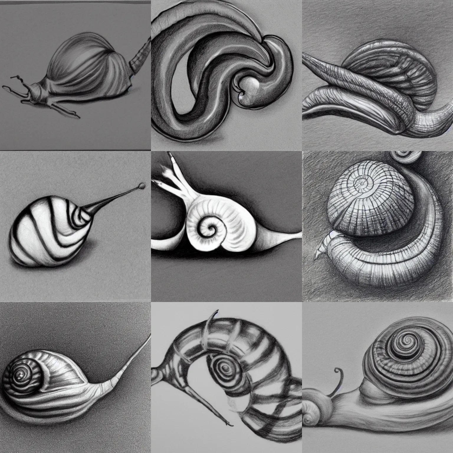 pencil drawings of a snail