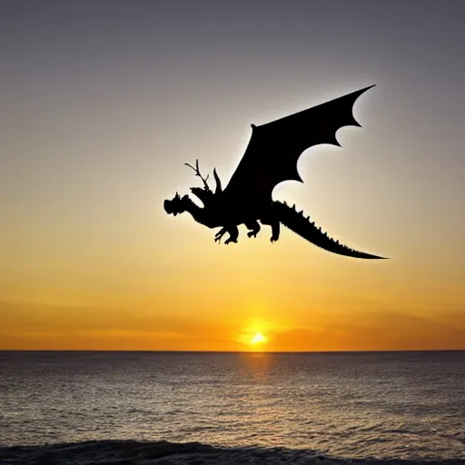 Prompt: A Dragon flying in the sunset