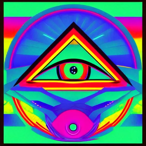 Image similar to the all seeing eye, synthwave album cover