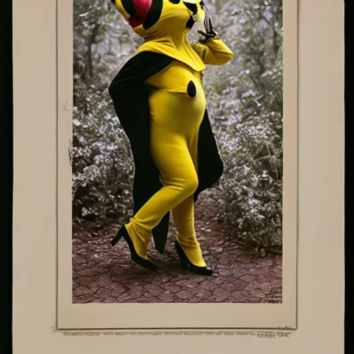 Image similar to elegant woman dressed up as pikachu, art photo by Annie Liebovitz and Alphonse Mucha