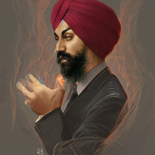 Prompt: portrait justin trudeau hybrid jagmeet singh mix, sci - fi and fantasy, intricate highly detailed digital painting, artstation, concept art, smooth and sharp focus, illustration, art by tan zi and ayanamikodon and alphonse mucha and wlop