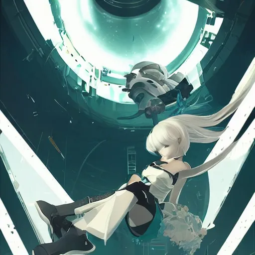 Prompt: luxury advertisement, white and teal colors. highly detailed post-cyberpunk sci-fi rooftop in style of cytus and deemo, mysterious vibes, by Ilya Kuvshinov, by Greg Tocchini, nier:automata, set in half-life 2, beautiful with eerie vibes, very inspirational, very stylish, surrealistic, perfect digital art, mystical journey in strange world, bastion game
