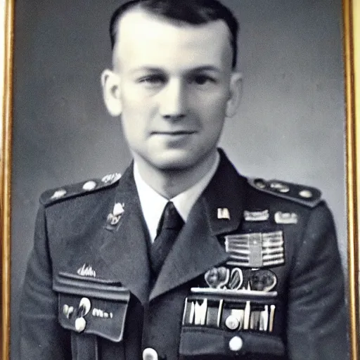 Prompt: grainy 1940’s WWII military portrait, authentic