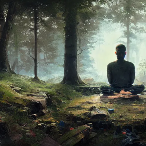 Prompt: patrick meditates, hyperrealism, no blur, 4 k resolution, ultra detailed, style of ron cobb, adolf hiremy - hirschl, ismail inceoglu, rene margitte