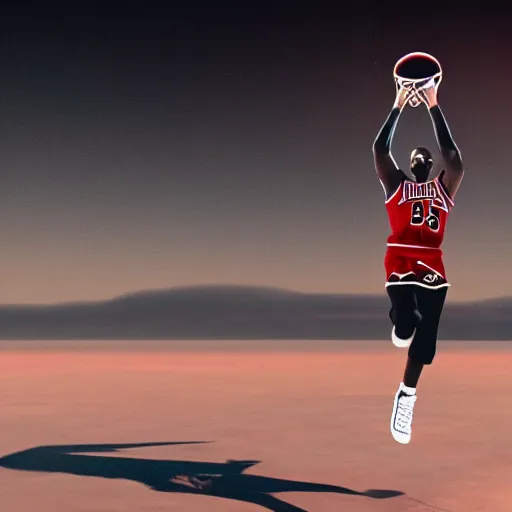 Image similar to michael jordan flying to mars with basketball, clear shot, photo shoot, realistic 8 k