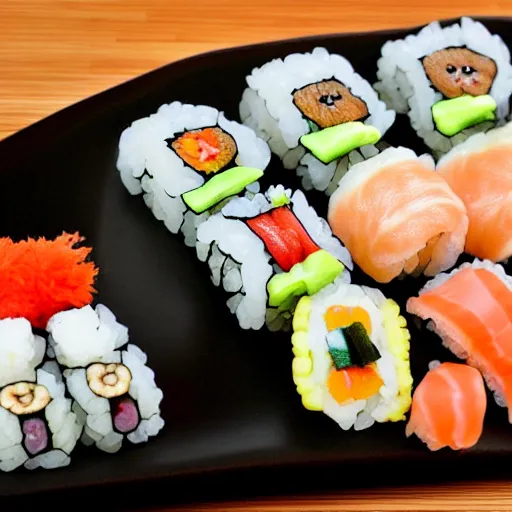 Image similar to teddy bear eating sushi