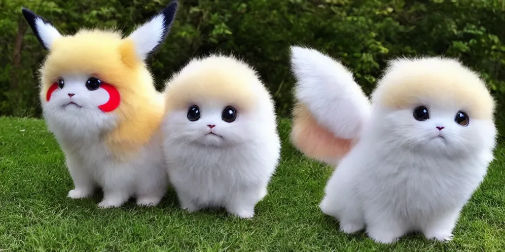 Image similar to real life pokemons, cute!!!, content!!!, mischievous!!!, adorable!!!, chubby!!!, fluffy!!!, ultra realistic!!!, summer, windy, warm, 3 0 0 0 kelvin, golden hour, sharp focus