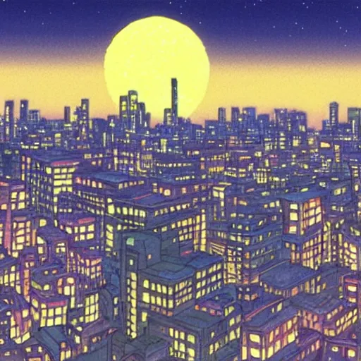 Prompt: a city at night, studio ghibli