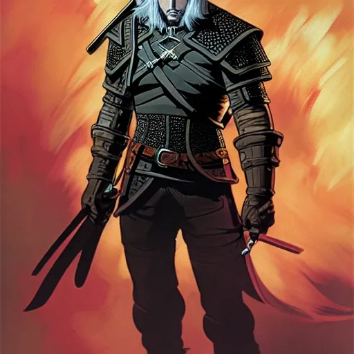 Image similar to geralt form witcher by RANGE MURATA and mucha