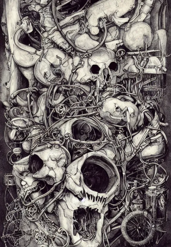 Image similar to simplicity, elegance, medical machinery, cameras lenses, animal skulls, radiating, minimalist environment, by ryan stegman and hr giger and esao andrews and maria sibylla merian eugene delacroix, gustave dore, thomas moran, the movie the thing, pop art, street art, graffiti, saturated, in the style of matthew barney