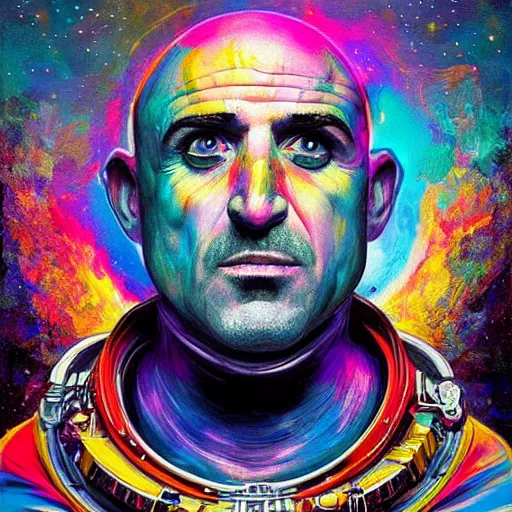 Prompt: Dominic Purcell an extremely psychedelic experience, colorful, surreal, dramatic lighting, cosmonaut, LSD, face, detailed, intricate, elegant, highly detailed, digital painting, artstation, concept art, smooth, sharp focus, illustration, art by Sam Spratt, Dan Mumford, Artem Demura and Alphonse Mucha