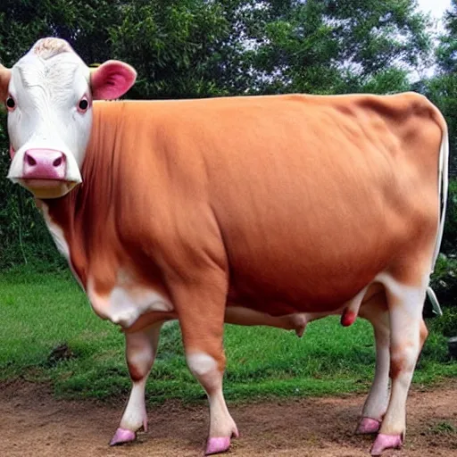 Prompt: a cow that is so fat it is shaped like a sphere