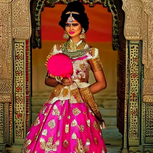 Image similar to An Indian Princess on the day of her coronation wearing elegant traditional Indian clothing, intricate, detailed, award winning,