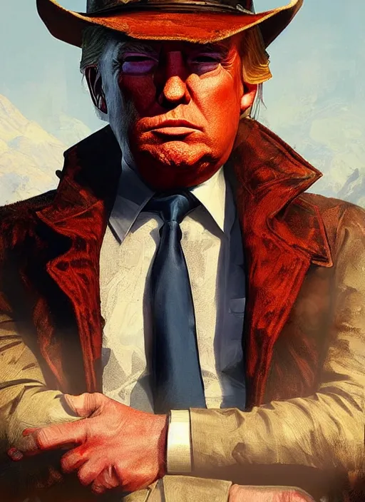 Prompt: highly detailed portrait of donald trump red dead redemption art, unreal engine, fantasy art by greg rutkowski