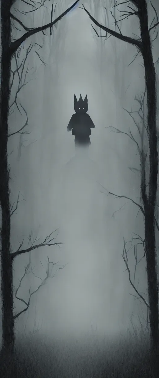 Prompt: pikachu as slenderman, eerie fog, willowed trees, scary atmosphere