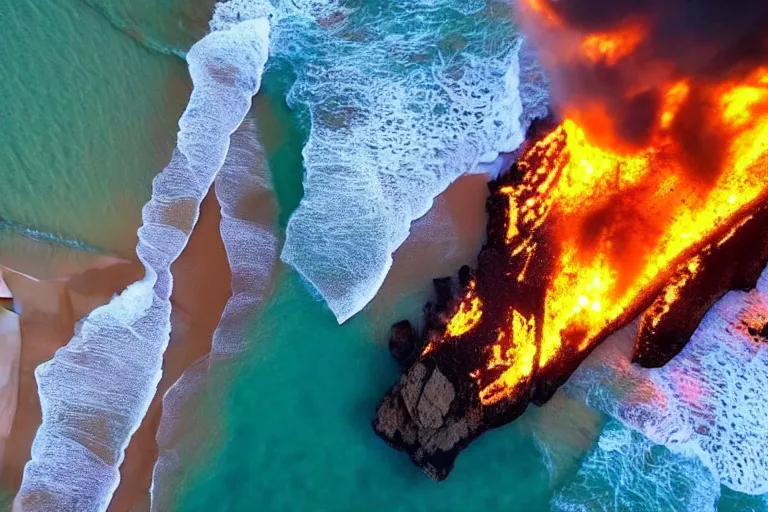 Image similar to drone shot of fire on the beach